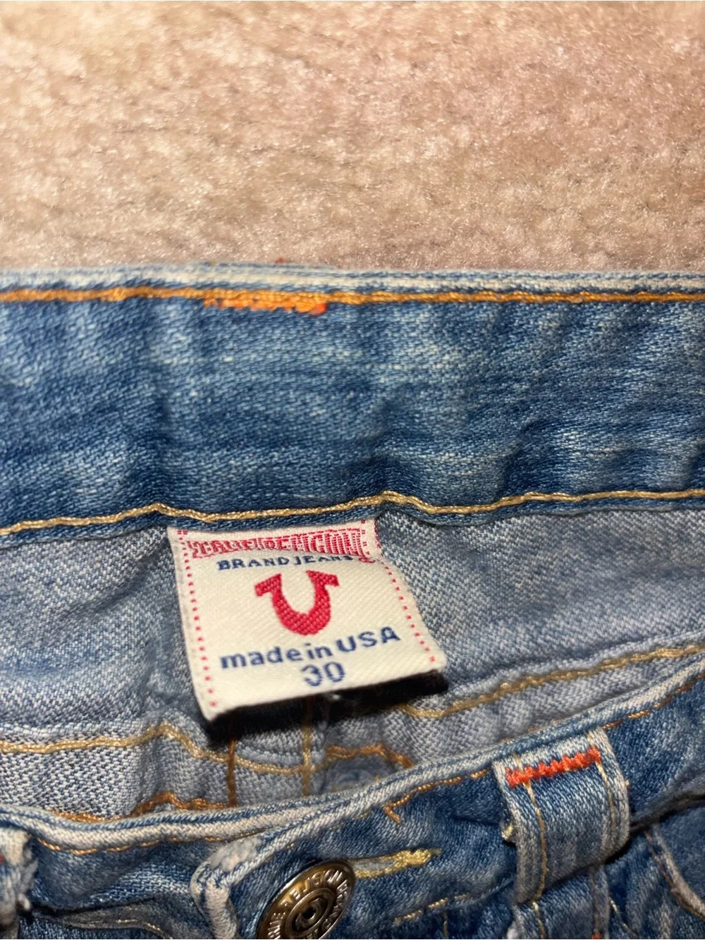 True Religion Joey Blue Denim Jeans Row Seat W 30 L 32 Actual 32”x32”